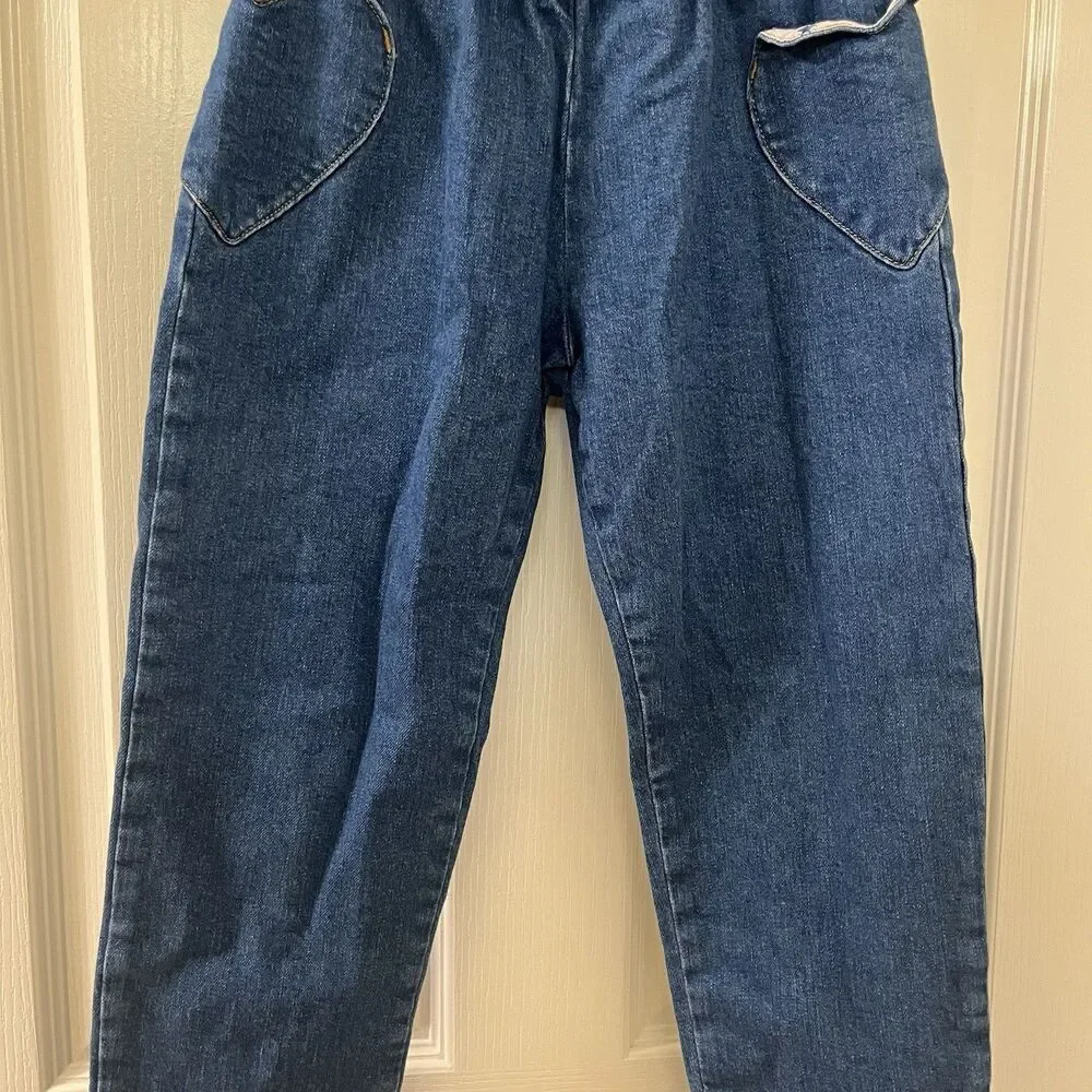 Mini Boden Heart Pocket Elastic Waist Jeans Blue Pull-On Girls Size 6 years